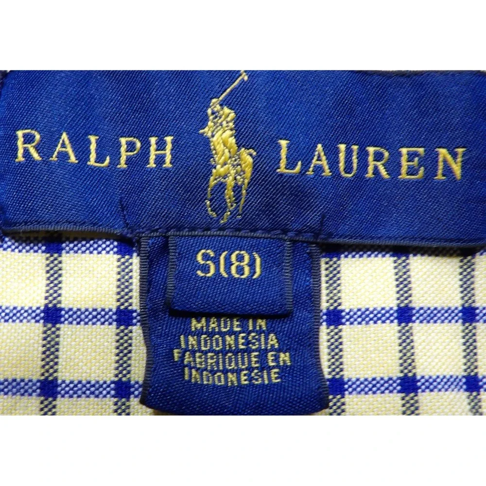 Ralph Lauren Boys Yellow Blue Plaid Long Sleeve Button Flesh Pony Shirt S 8 OCBD